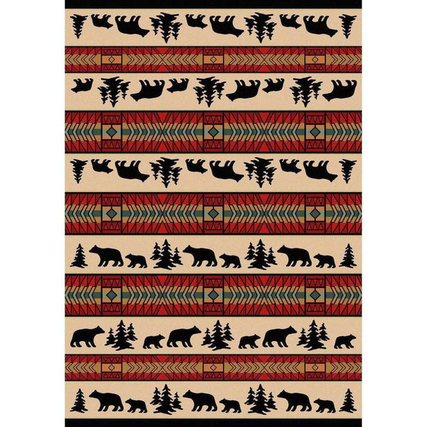Bear Explorer - Red-CabinRugs Southwestern Rugs Wildlife Rugs Lodge Rugs Aztec RugsSouthwest Rugs