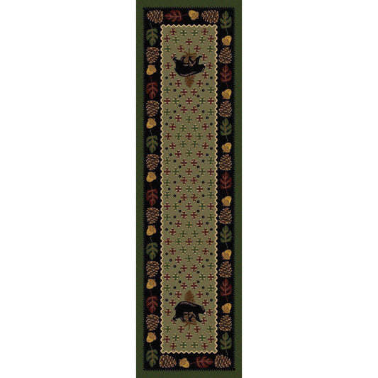 Picnic Bear - Green-CabinRugs Southwestern Rugs Wildlife Rugs Lodge Rugs Aztec RugsSouthwest Rugs