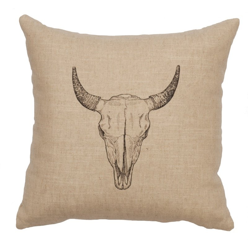 "Bull Skull" Image Pillow - Linen Natural