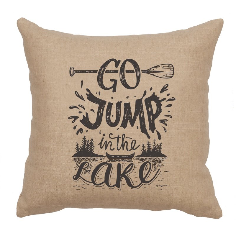 "Jump in Lake" Image Pillow - Linen Natural