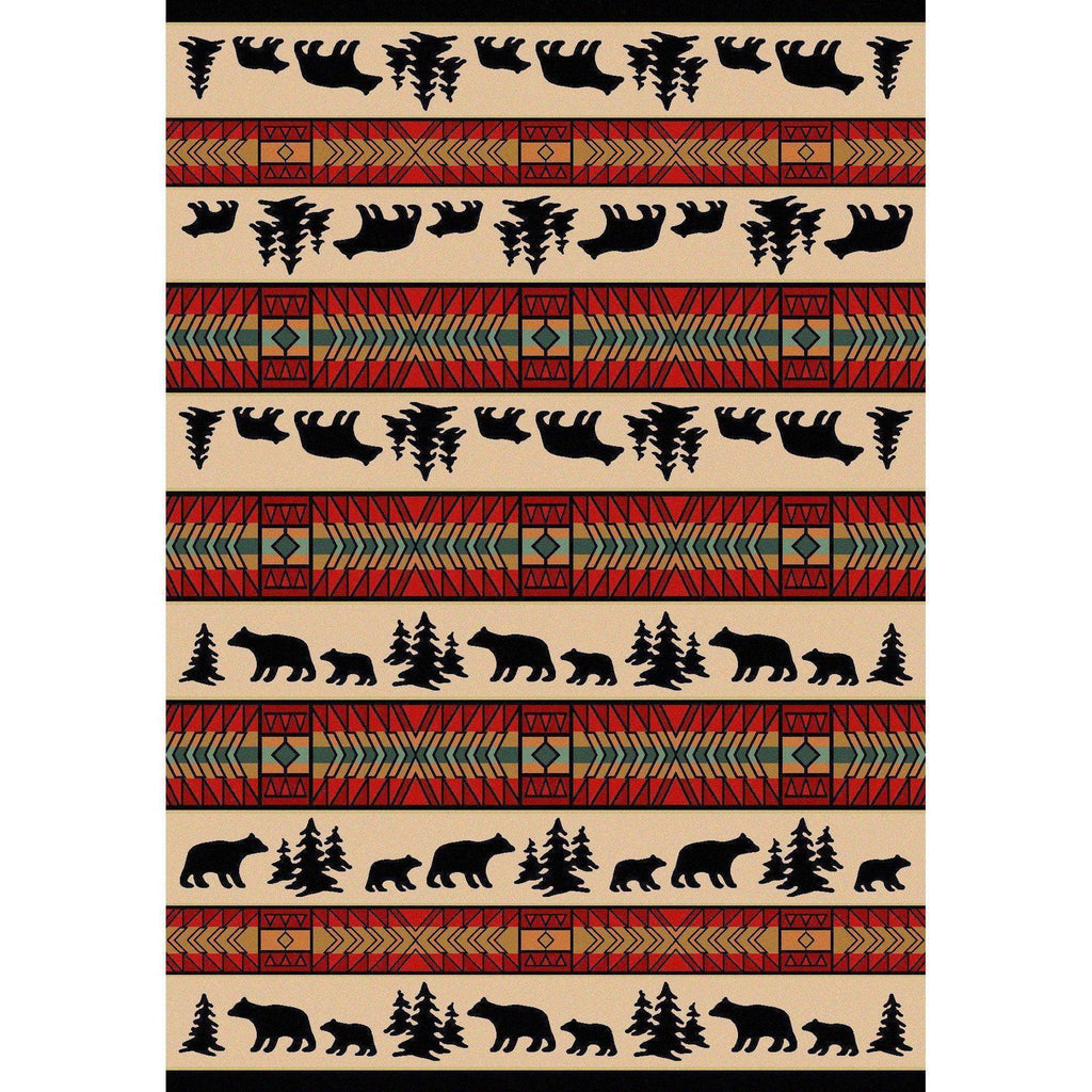 Bear Explorer - Red-CabinRugs Southwestern Rugs Wildlife Rugs Lodge Rugs Aztec RugsSouthwest Rugs