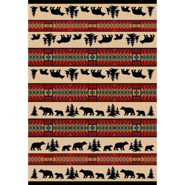 Bear Explorer - Red-CabinRugs Southwestern Rugs Wildlife Rugs Lodge Rugs Aztec RugsSouthwest Rugs