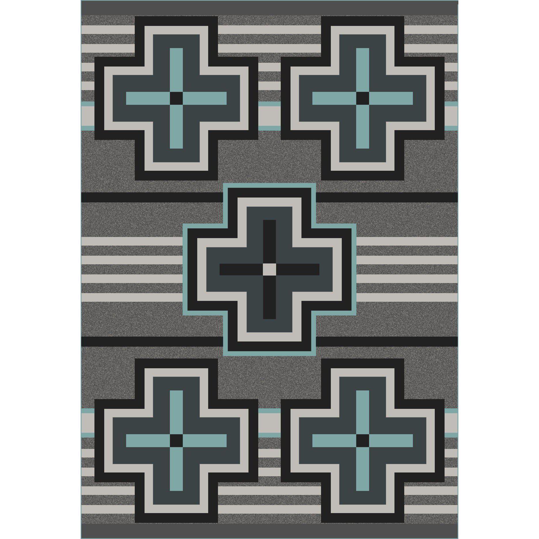 Hunter - Flint Turquoise-CabinRugs Southwestern Rugs Wildlife Rugs Lodge Rugs Aztec RugsSouthwest Rugs