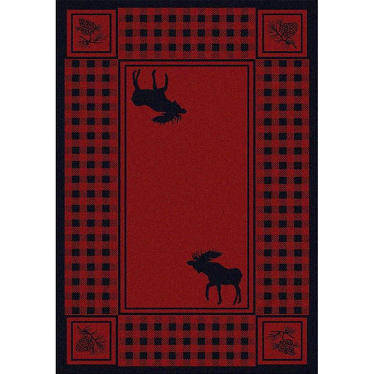 Moose Couple Refuge - Red-CabinRugs Southwestern Rugs Wildlife Rugs Lodge Rugs Aztec RugsSouthwest Rugs