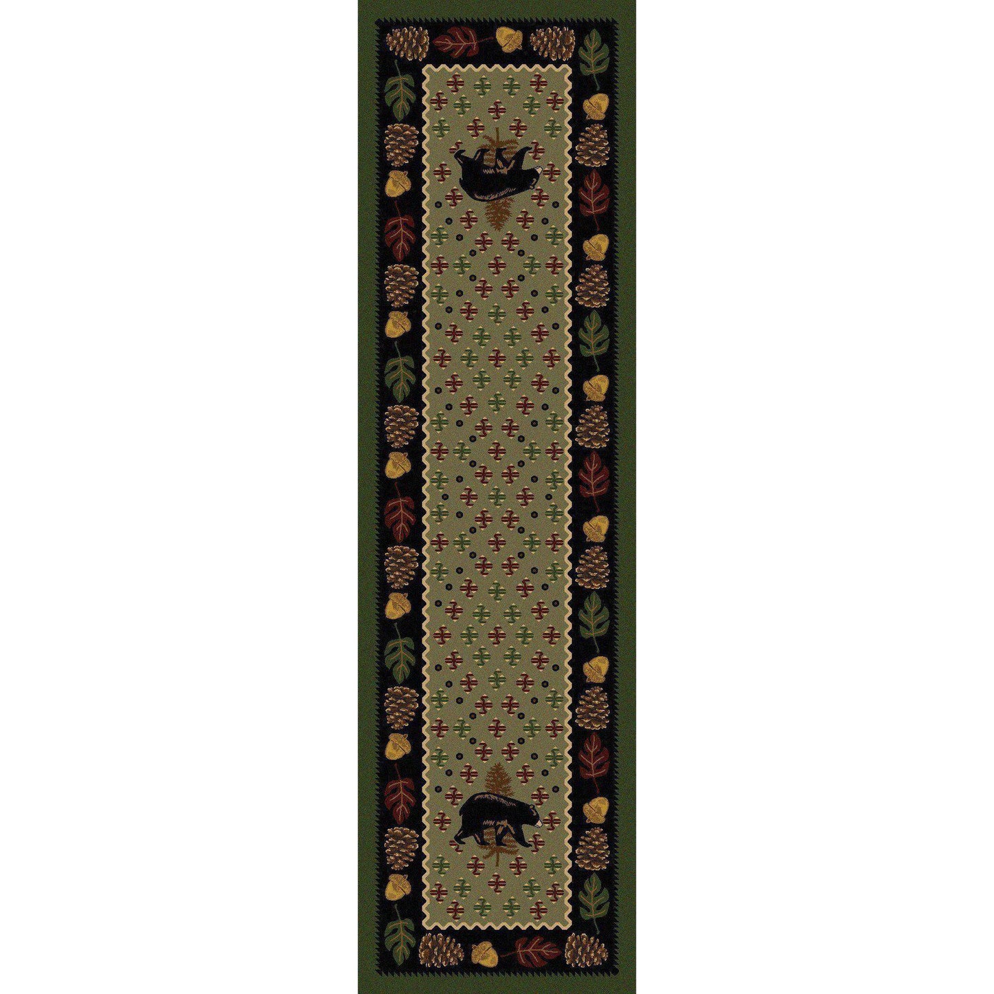Picnic Bear - Green-CabinRugs Southwestern Rugs Wildlife Rugs Lodge Rugs Aztec RugsSouthwest Rugs