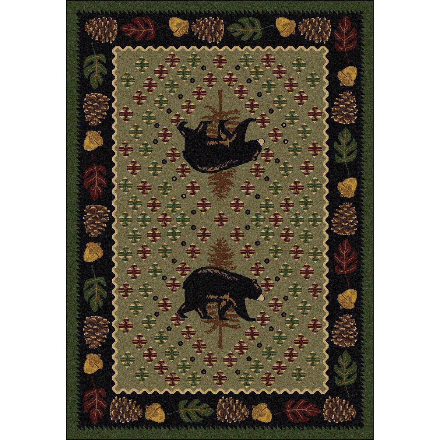 Picnic Bear - Green-CabinRugs Southwestern Rugs Wildlife Rugs Lodge Rugs Aztec RugsSouthwest Rugs