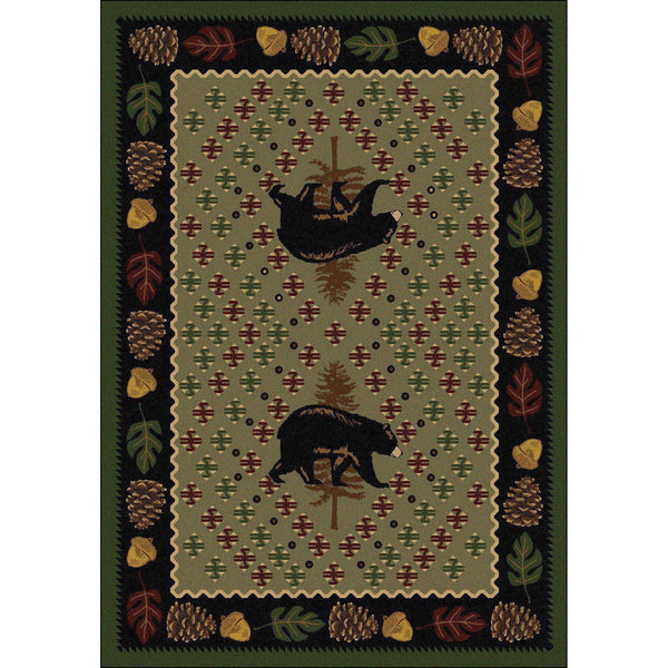 Picnic Bear - Green-CabinRugs Southwestern Rugs Wildlife Rugs Lodge Rugs Aztec RugsSouthwest Rugs