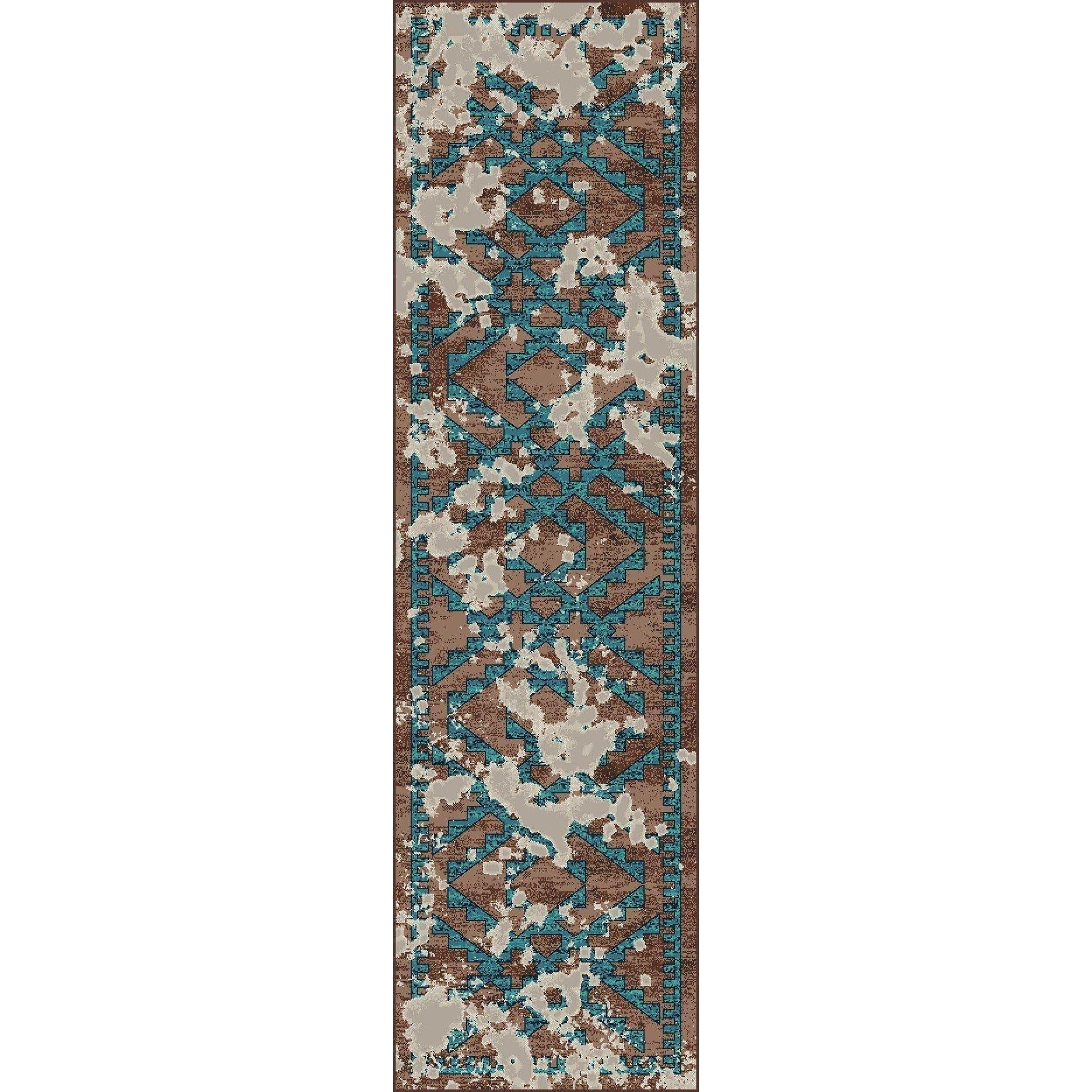 Southwestern Fresco - Turquoise-CabinRugs Southwestern Rugs Wildlife Rugs Lodge Rugs Aztec RugsSouthwest Rugs