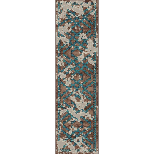 Southwestern Fresco - Turquoise-CabinRugs Southwestern Rugs Wildlife Rugs Lodge Rugs Aztec RugsSouthwest Rugs
