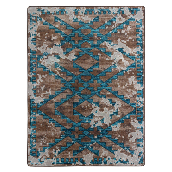 Southwestern Fresco - Turquoise-CabinRugs Southwestern Rugs Wildlife Rugs Lodge Rugs Aztec RugsSouthwest Rugs