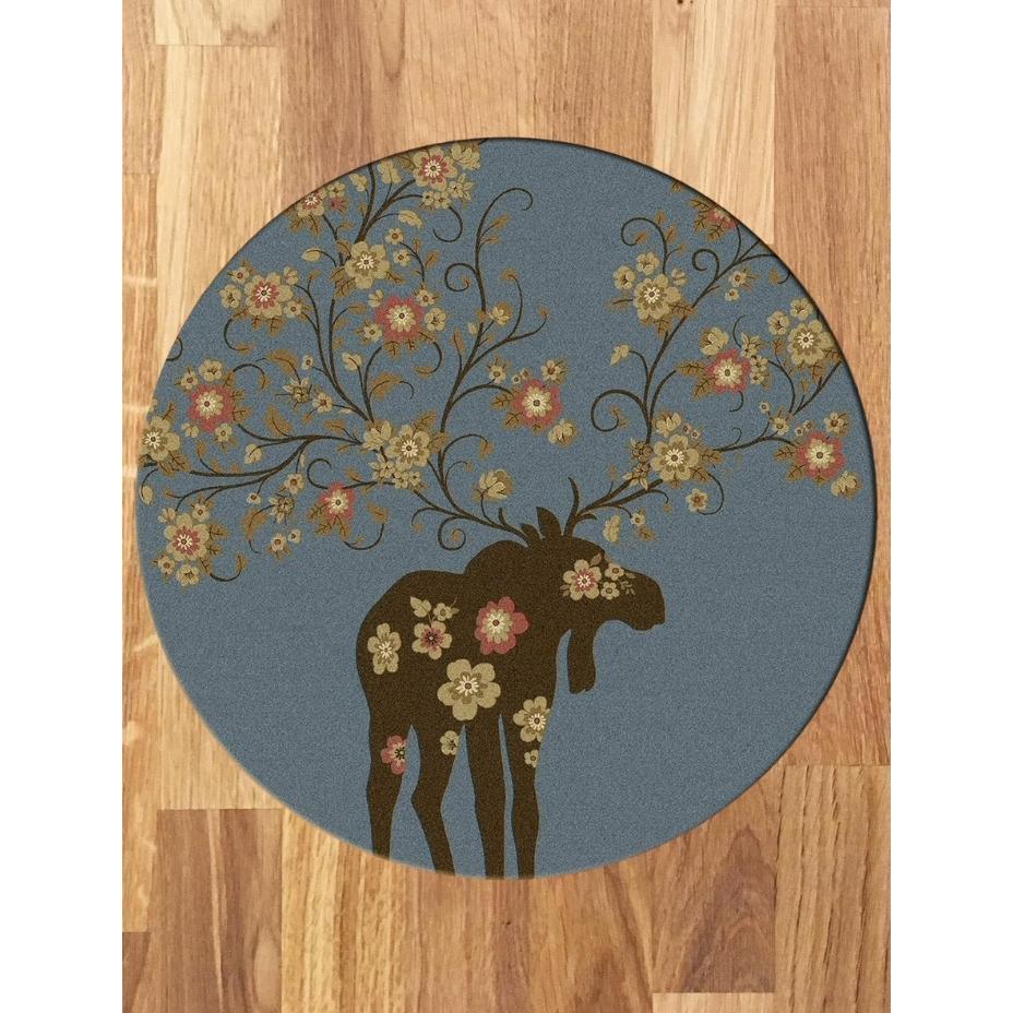 Springtime Moose - Blue-CabinRugs Southwestern Rugs Wildlife Rugs Lodge Rugs Aztec RugsSouthwest Rugs