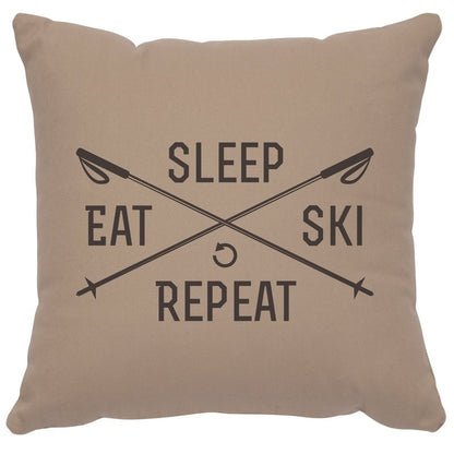 "Sleep, Eat, Ski" Image Pillow - Cotton Alabaster