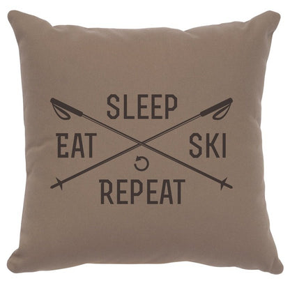 "Sleep, Eat, Ski" Image Pillow - Cotton Taupe
