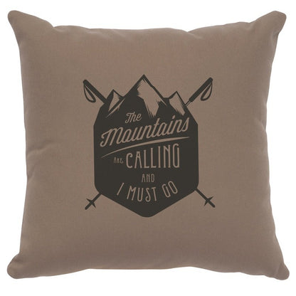 "Mountains are Calling" Image Pillow - Cotton Taupe