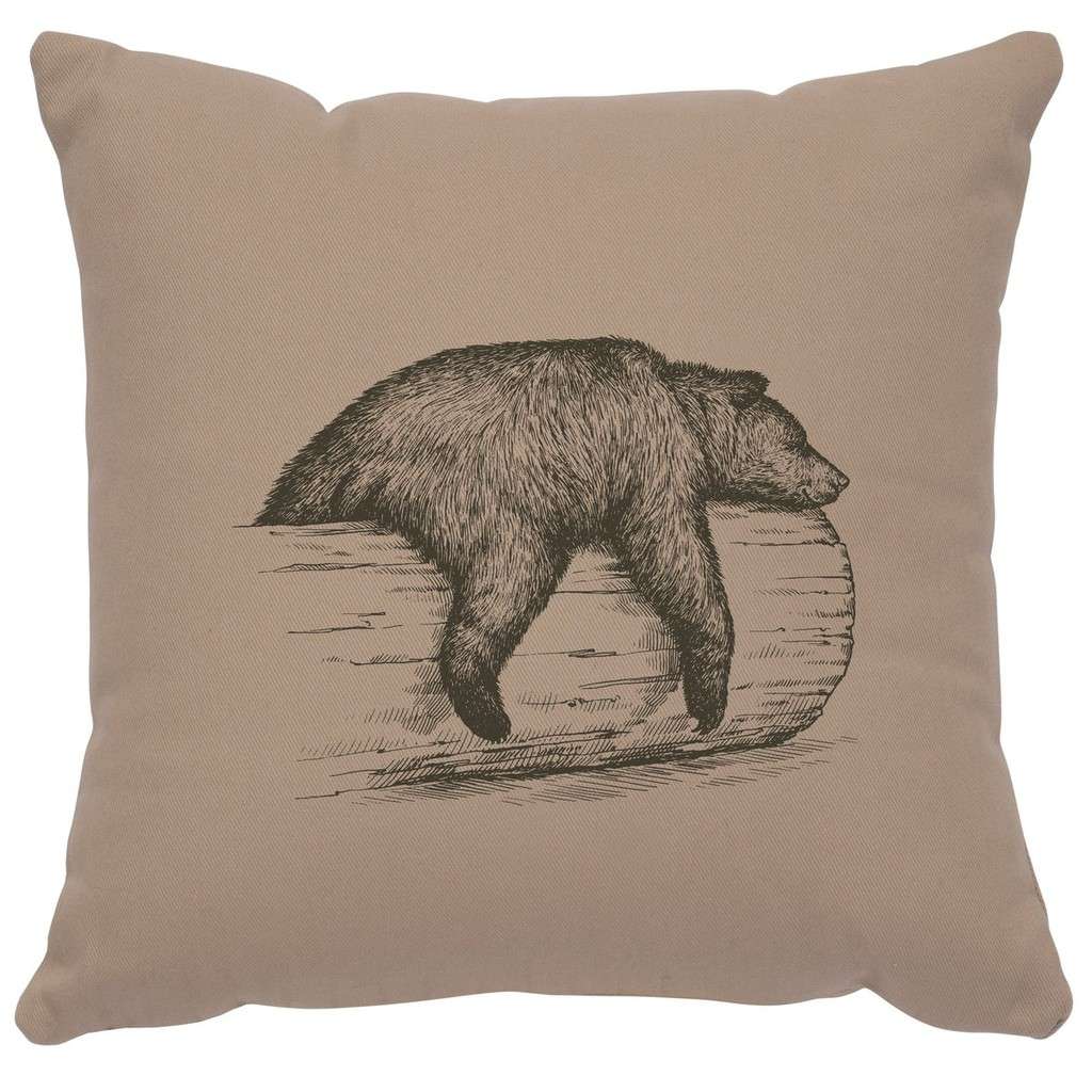 "Bear on a Log" Image Pillow - Cotton Alabaster by Wooded River
