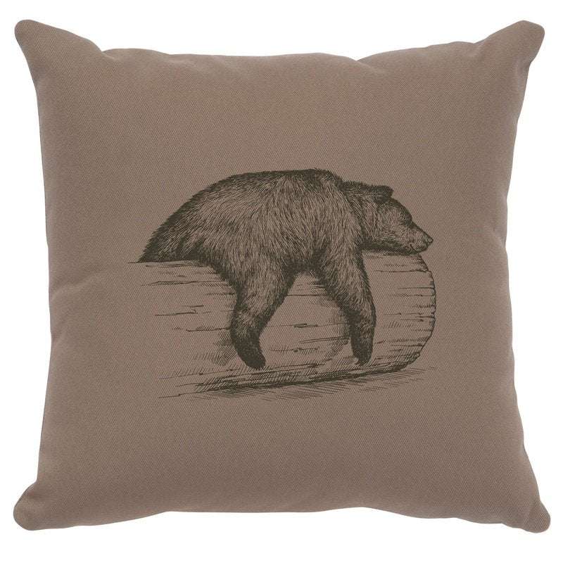 "Bear on a Log" Image Pillow - Cotton Taupe