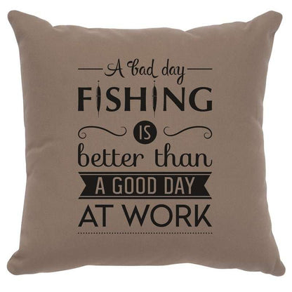 "Fishing Day" Image Pillow - Cotton Taupe