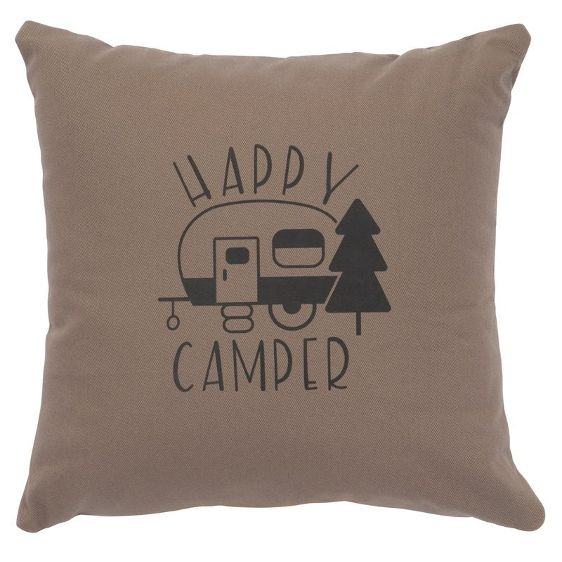 "Happy Camper" Image Pillow - Cotton Taupe
