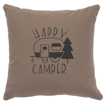 "Happy Camper" Image Pillow - Cotton Taupe