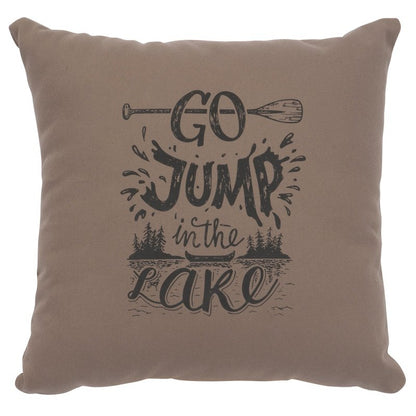 "Jump in Lake" Image Pillow - Cotton Taupe