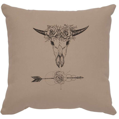 "Bull and Flowers" Image Pillow - Cotton Alabaster