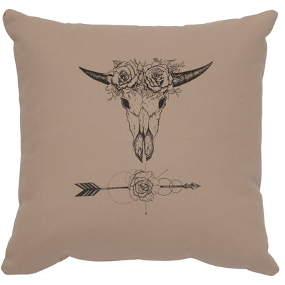 "Bull and Flowers" Image Pillow - Cotton Alabaster by Wooded River