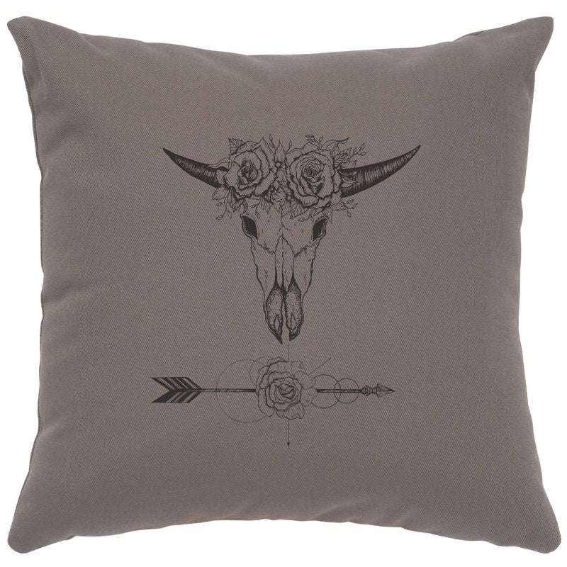 "Bull and Flowers" Image Pillow - Cotton Chrome