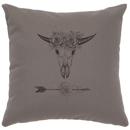 "Bull and Flowers" Image Pillow - Cotton Chrome