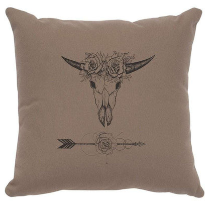"Bull and Flowers" Image Pillow - Cotton Taupe
