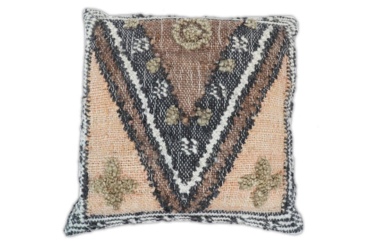 Hand woven Jute and Wool Tribal Accent Pillow, Cushion