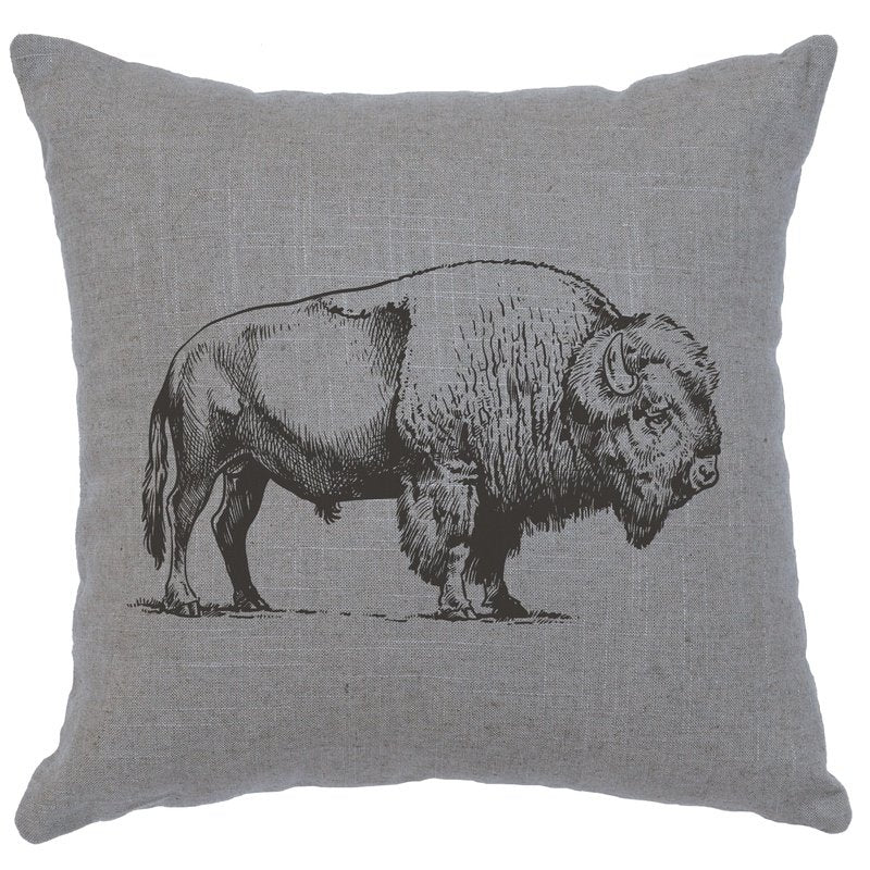 "Buffalo" Image Pillow - Linen Gray