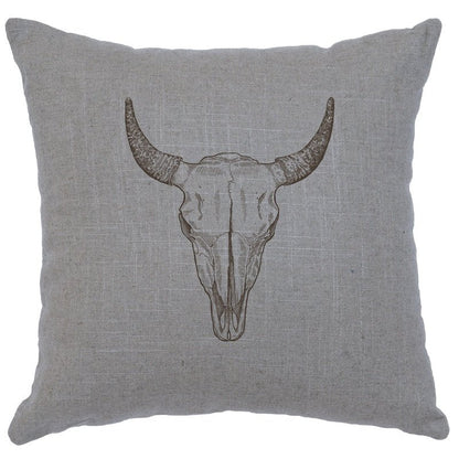 "Bull Skull" Image Pillow - Linen Gray