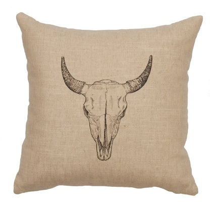 "Bull Skull" Image Pillow - Linen Natural