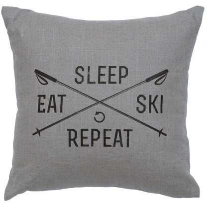 "Sleep, Eat, Ski" Image Pillow - Linen Gray