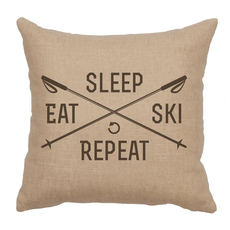 "Sleep, Eat, Ski" Image Pillow - Linen Natural