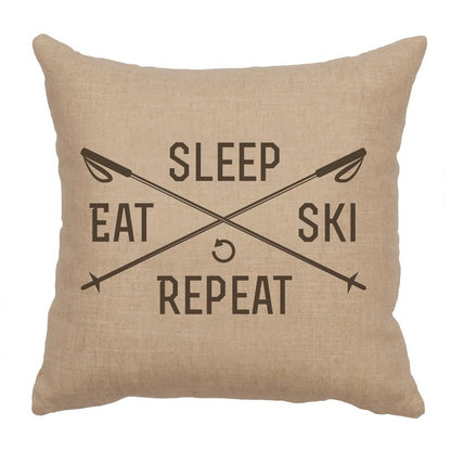 "Sleep, Eat, Ski" Image Pillow - Linen Natural