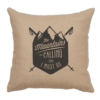 "Mountains are Calling" Image Pillow - Linen Natural