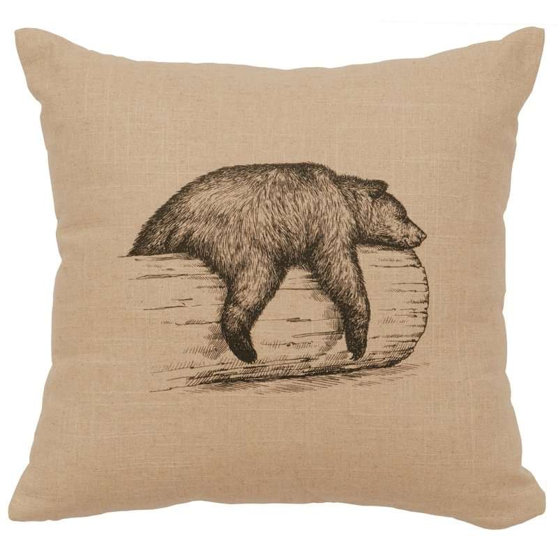 "Bear on a Log" Image Pillow - Linen Natural