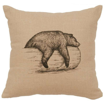 "Bear on a Log" Image Pillow - Linen Natural