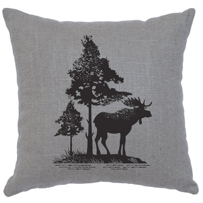 "Moose Tree" Image Pillow - Linen Gray