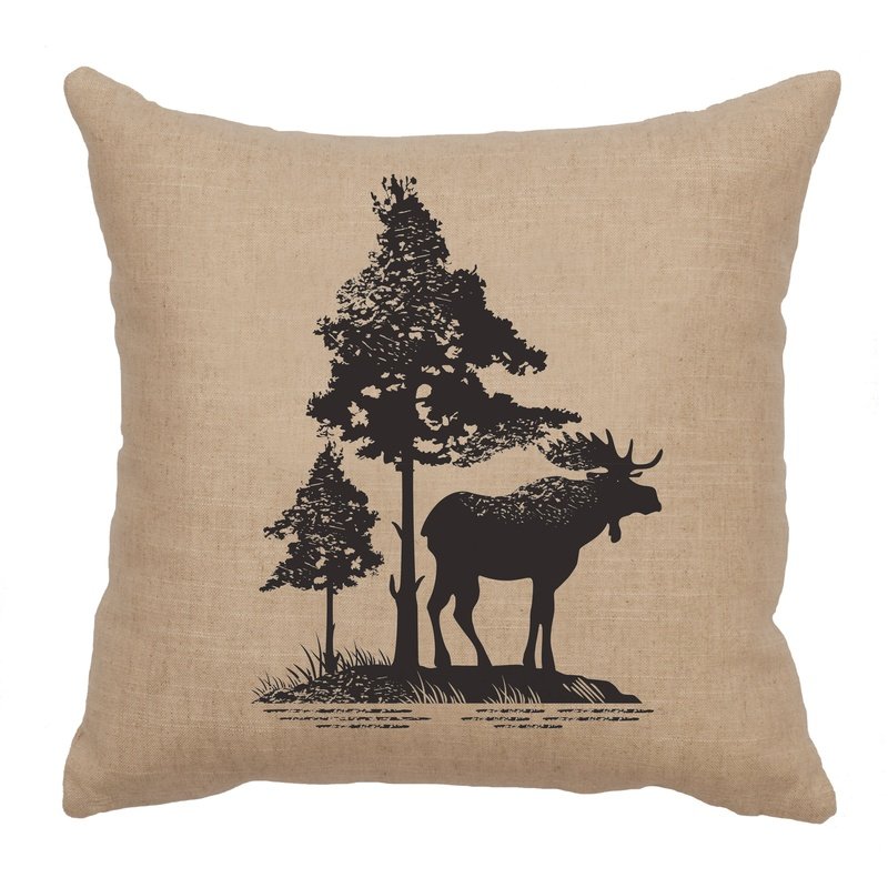 "Moose Tree" Image Pillow - Linen Natural