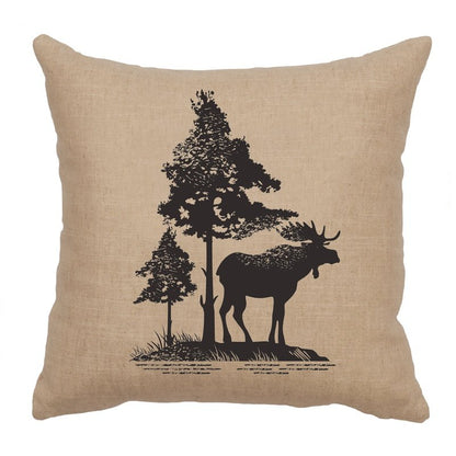 "Moose Tree" Image Pillow - Linen Natural