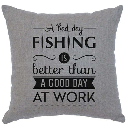 "Fishing Day" Image Pillow - Linen Gray