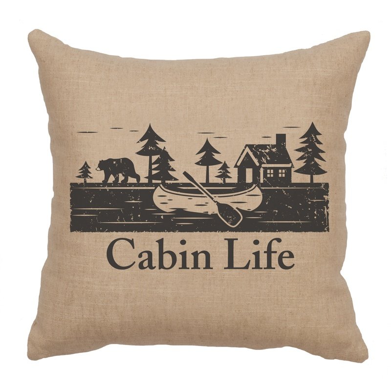 "Cabin Life" Image Pillow - Linen Natural