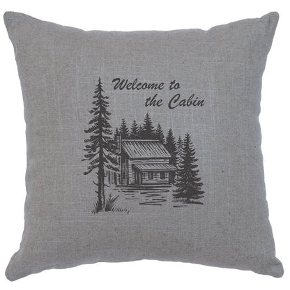 "Welcome Cabin" Image Pillow - Linen Gray