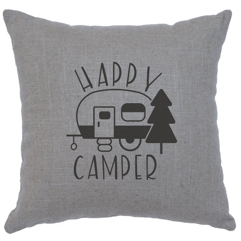 "Happy Camper" Image Pillow - Linen Gray
