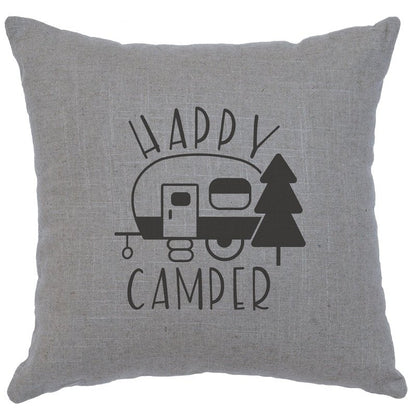 "Happy Camper" Image Pillow - Linen Gray