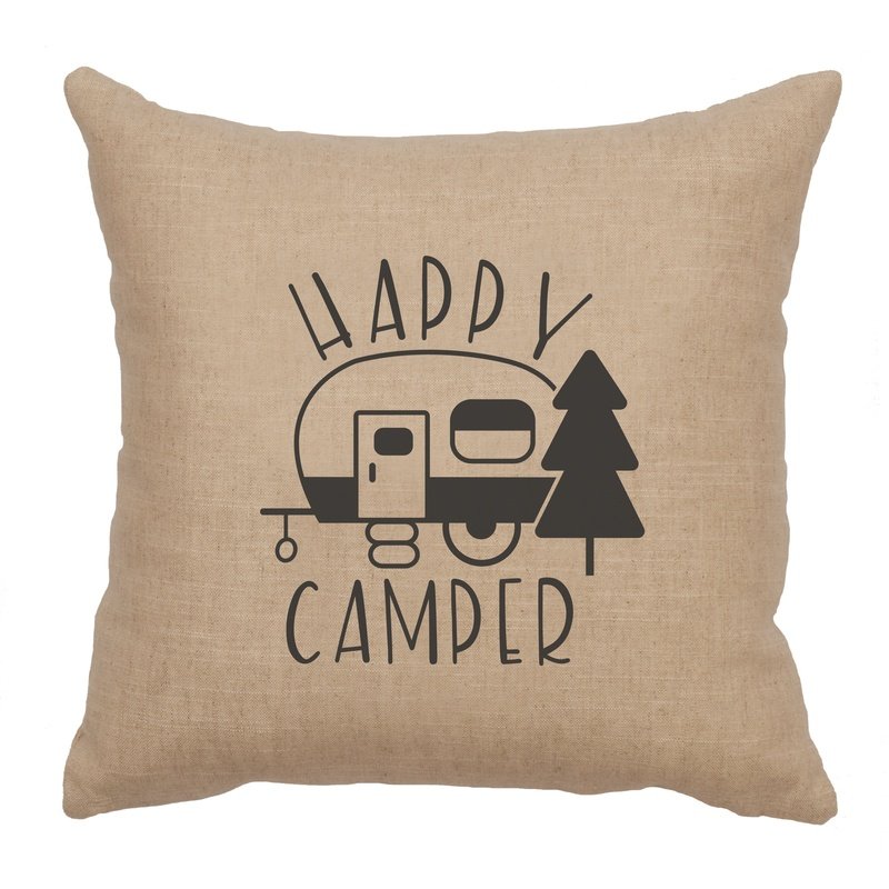 "Happy Camper" Image Pillow - Linen Natural