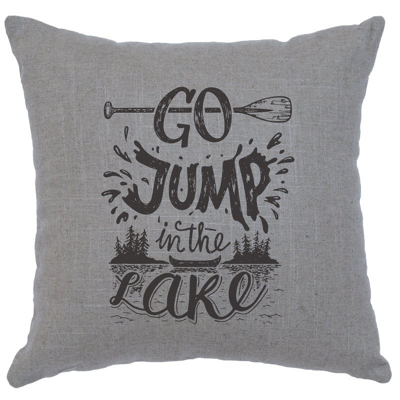 "Jump in Lake" Image Pillow - Linen Gray