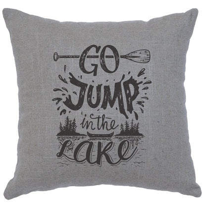 "Jump in Lake" Image Pillow - Linen Gray